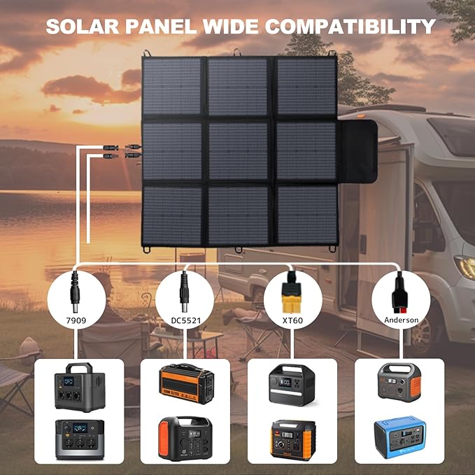 LVYUAN 200W Portable Solar Panel, 24V Foldable Blanket Solar Panel IP64 Waterproof, Upgraded 23% Efficiency for Solar Power Station Generator for Outdoor Camping Backpacking with Anderson Plug