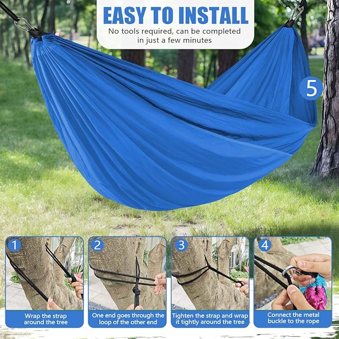 OBTANIM Camping Hammock 500lbs Portable Lightweight Single or Double Hammock with Tree Straps and Carry Bag for Camping Backpacking Hiking Travel Beach Outdoor Indoor (Dark Blue)