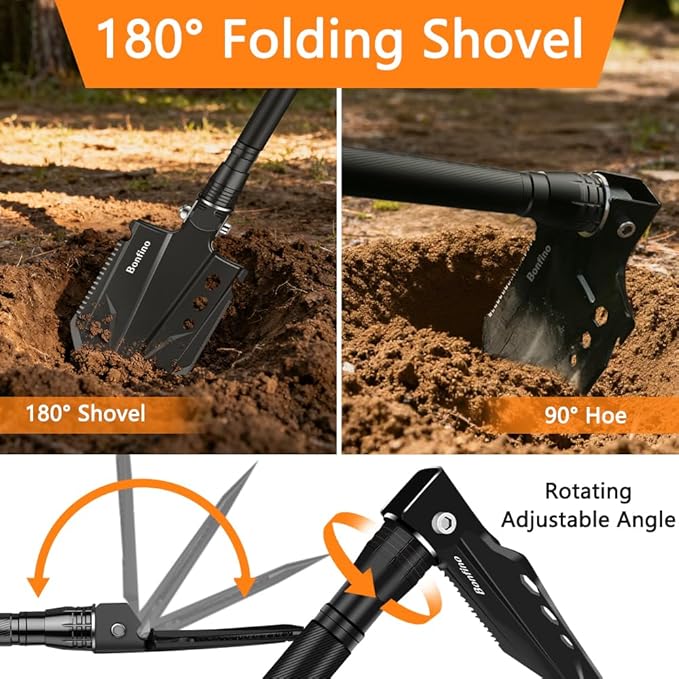 Foldable Camping Shovel - 30.4" High Carbon Steel Portable Multitool Entrenching Tool for Backpacking, Hiking, Survival & Car Emergency - Versatile & Sturdy