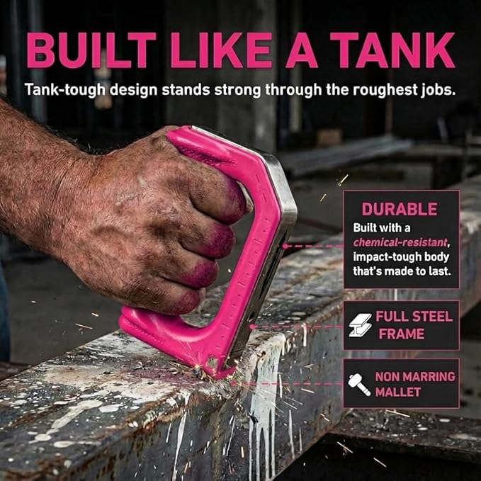 Hammer Fist 8-in-1 Multitool - Heavy Duty Stainless Steel Palm Hammer & Nail Puller, Non-Marring Mallet, Hex Driver, Ruler, Square & Bottle Opener - Compact EDC Survival Gear & DIY Hand Tool (Pink)