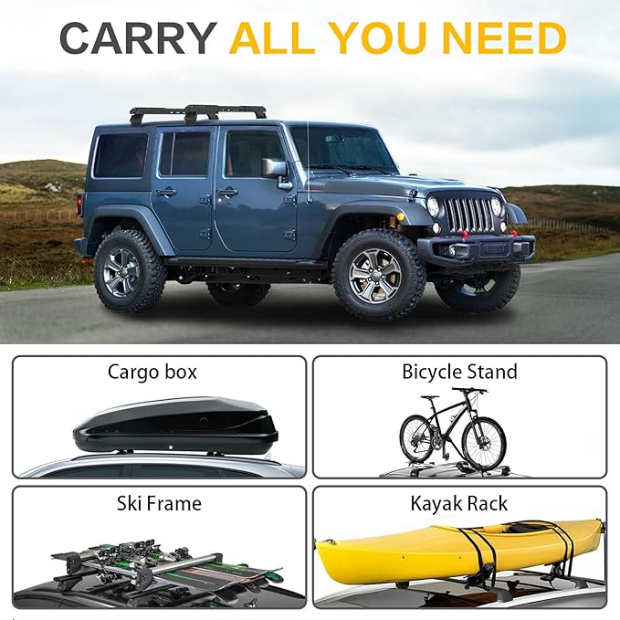 420 LBS Roof Rack Cross Bars,Adjustable 39.4-61 inch Roof Rail Crossbars Fit for Jeep Wrangler JL JT 2018-2025 (2/4 Door Hardtop), Rooftop Cargo Bag Kayak Bike Carrier