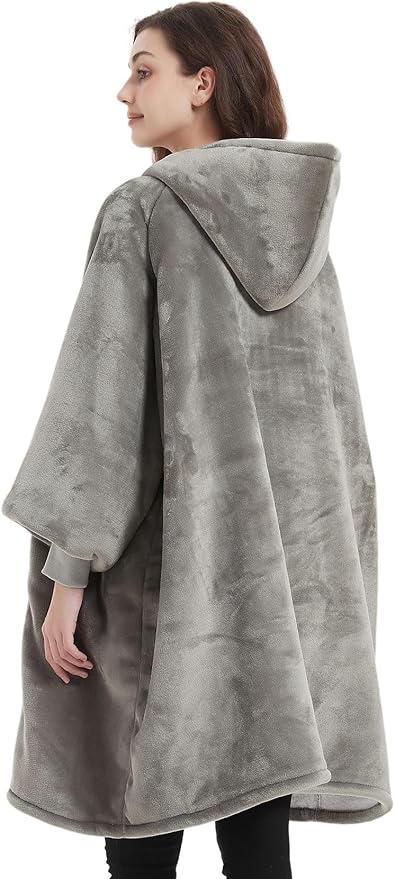 KFUBUO Wearable Blanket Hoodie for Adults Sherpa All Patterns Oversized Sweatshirt Blanket with Pockets Gifts for Mom Grey