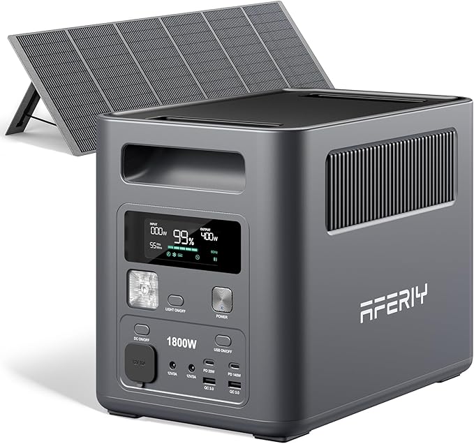 AFERIY Portable Power Station with 400W High-Efficiency Solar Panel, 1024Wh LiFePO4 Solar Generator Kit, 1800W AC Output, Turbo Solar Input, Recharge in 1.2H for Home, RV, Off-Grid