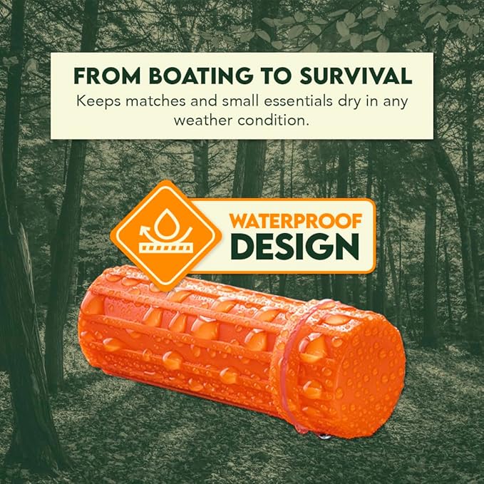 SE 3-IN-1 Orange Waterproof Match Storage Box with Signaling Mirror and Firestarter Flint - CCH6-1