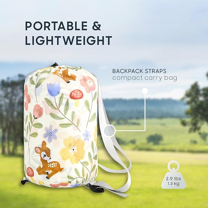 Wake In Cloud - Kids Sleeping Bag for Girls Toddlers, Camping in Warm Cold Weather, Backpacking Lightweight Compact Outdoor Liner for 3 Seasons, Deer Floral Garden