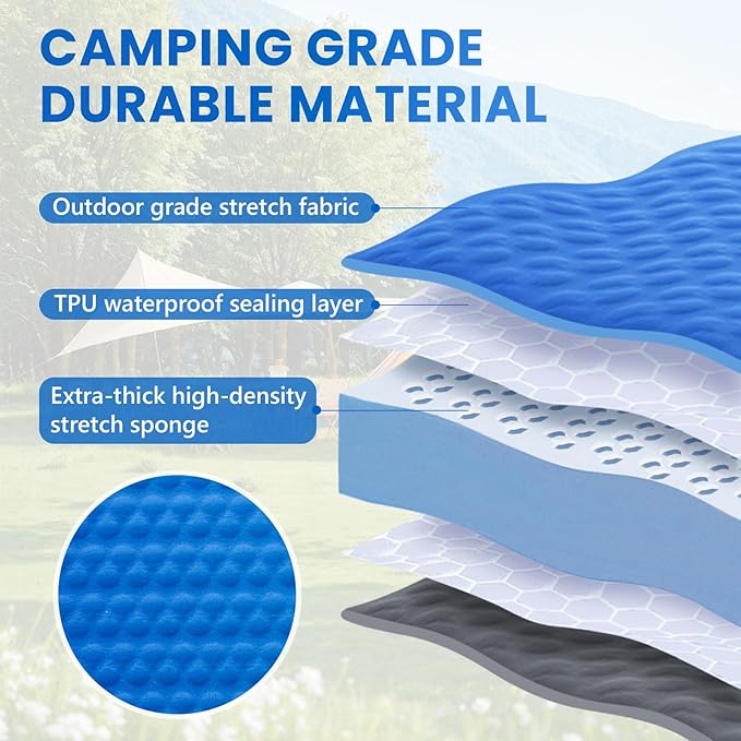 Self Inflating Sleeping Pad with Electric Pump 4 Inch Ultra Thick Memory Foam Sleeping Pad for Camping All Season Single Size Portable Automatic Inflatable Camping Mattress for Travel, Tent (Blue)