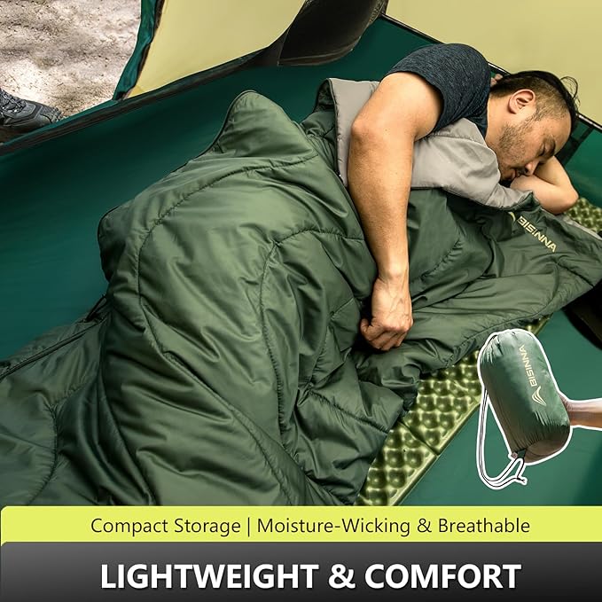 BISINNA Warm Weather Sleeping Bag Ultralight Portable Backpacking Lightweight Sleeping Bags for Adult Kids Outdoor Hiking Camping