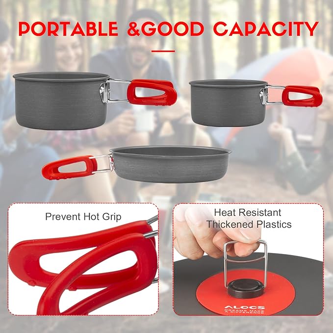 Alocs Camping Cookware, Portable Camping Essentials with Accessories, Camping Gear Camping Cooking Set for Outdoor Cooking, Backpacking, Hiking and Picnic.