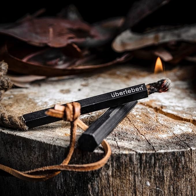 Überleben | Tindår Tinder Fire Starter Kit – 3 Paraffin-Wax Hemp Wicks & Aluminum Bellow Sleeve – 60 Min Burn, Waterproof Rope Match Fire Starter – Camping Essentials