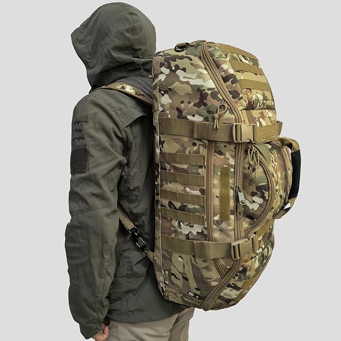 Hannibal Tactical 55L Large Duffle Bag, 3-in-1 Tactical Backpack MOLLE Pack for Sports, Gym, Outdoor, CP