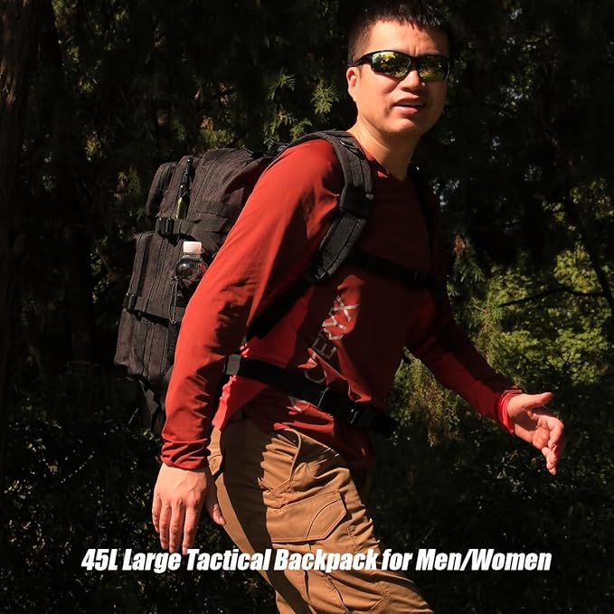 45L Tactical Backpack for Men Women, Military Assault Pack with MOLLE, Large 3 Day Bug Out Bag for Hiking Camping