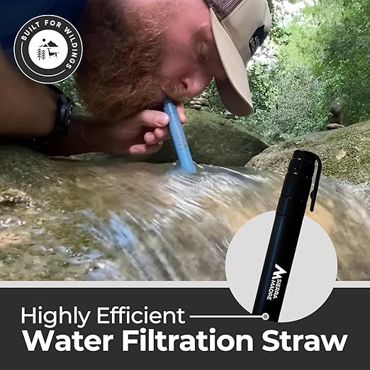 Sierra Madre Survival Bundle – Pure Water Straw with Emergency Mylar Sleeping Bag – Ultralight, Portable Gear for Camping, Hiking & Emergency Preparedness