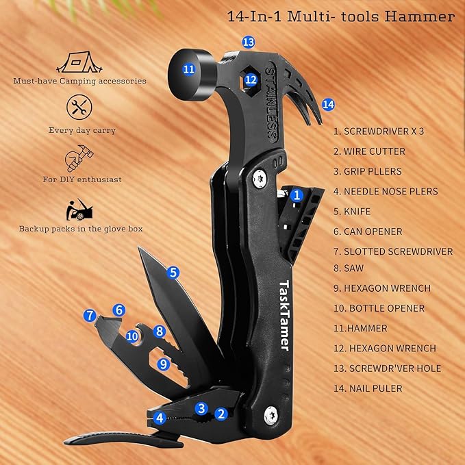 Multitool Pocket Knife, Hammer, Tactical Flashlight (BEST MAN EVER)