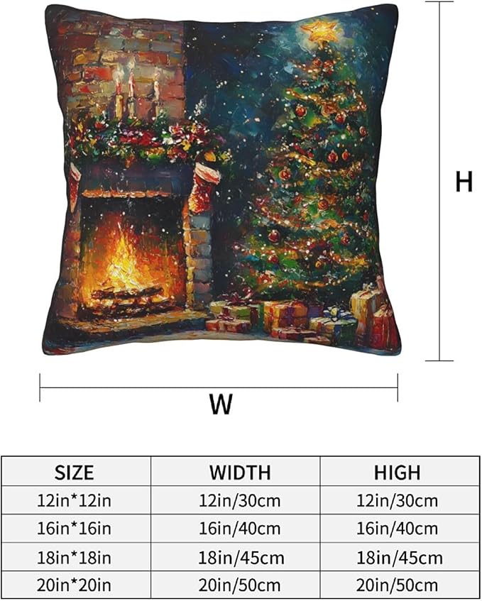 Christmas Tree and Fireplace Throw Pillow Covers 18x18 inch Set of 2 Xmas Pillow Case Cushion Cover for Home Sofa Couch Living Room Car Decor