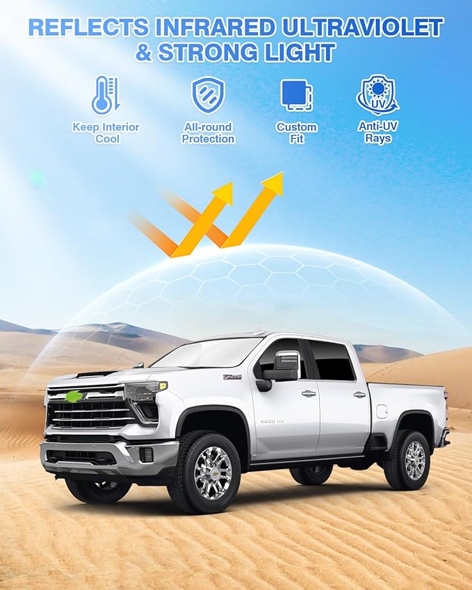 Canvcle Sunshades for Chevrolet/Chevy Silverado 2500 3500 Crew Cab 2020-2026 Accessories Windshield Sun Shade Side Rear Window Shade Cover Sun Visor Shield Privacy Protection Keep Car Cool Black 5PCS