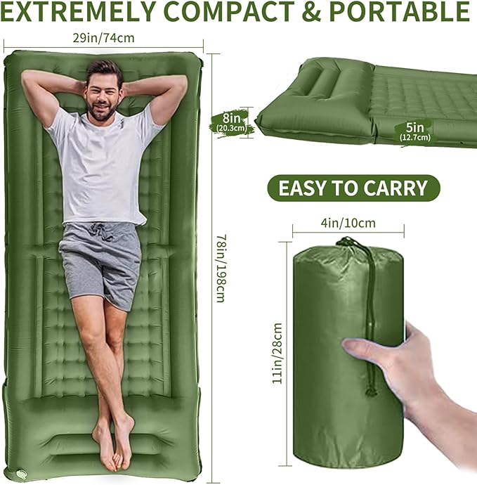 SEVNPRIME 78in x 29in x 5in Camping Sleeping Pad, Upgraded Durable Waterproof Compact Traveling Air Mattress, Built-in Foot Pump, Ultralight Inflatable Sleeping Mat for Backpacking, Hiking
