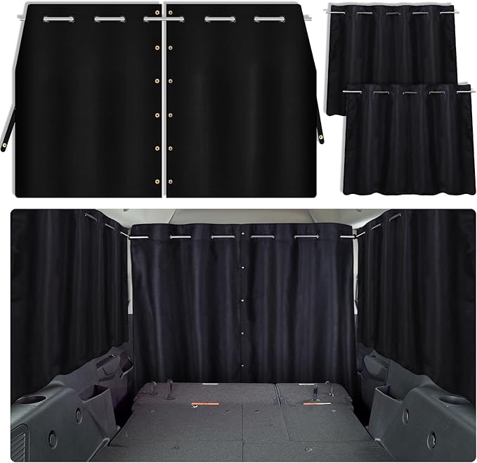 ZATOOTO Car Window Shades Set of 3, Side & Back Window Blackout Car Divider Curtains, Opaque Suede, Totally Blackout, Adjustable Length for Most Cars, Sedans, Vans & SUVs