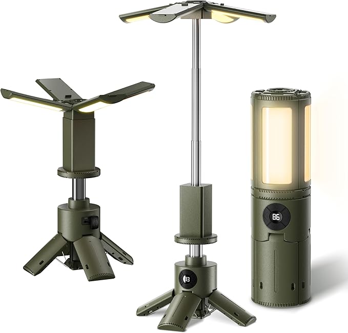 UBeesize Telescopic Camping Lights with Stand, 14000mAh Rechargeable Camping Lantern with Display, Hook and IPX5 Waterproof, Outdoor Camping Lights for Travel, Fishing, Emergency Use