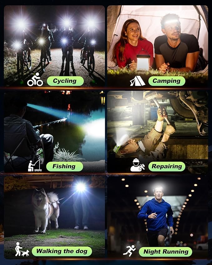 Victoper Rechargeable Headlamp 2Pack, Detachable 230° Wide Beam LED 2in1 Head Lamp with Motion Sensor, Hard Hat Head Light for Adults, 9 Modes Flashlight for Running Hunting Camping Essentials Gear