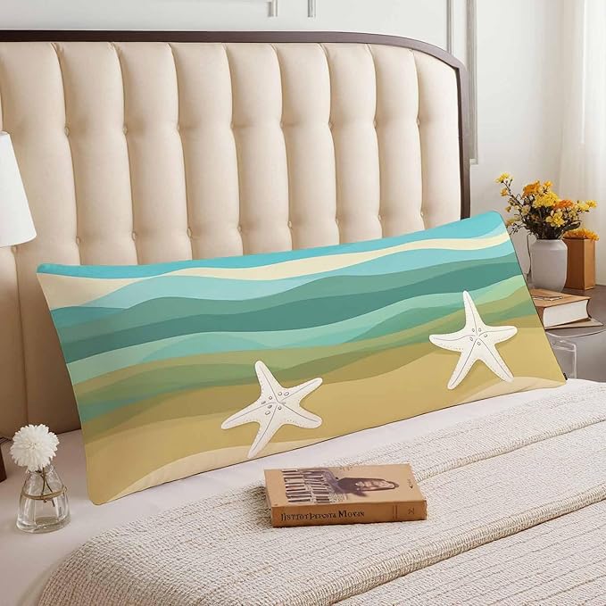 Ocean Decorative Body Pillowcase 20"X54", Abstract Sea Starfish Outdoor Body Pillow Covers Throw Pillow Cushion Covers Oversized Body Pillow Cases for Home Patio Office, Blue Beige