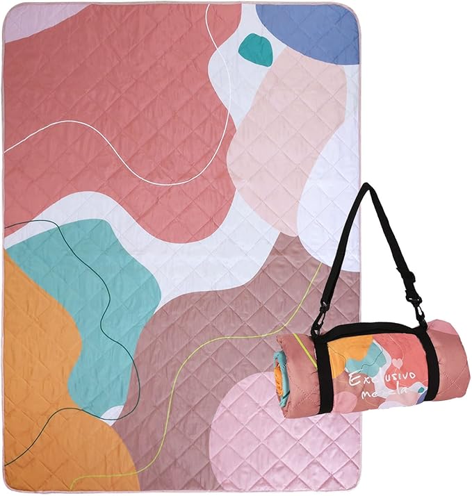 Exclusivo Mezcla Waterproof Picnic Blankets 60x80 Inch, 3 Layer Extra Large, Sandproof and Foldable Outdoor Blanket for Beach Camping, Park and Travel