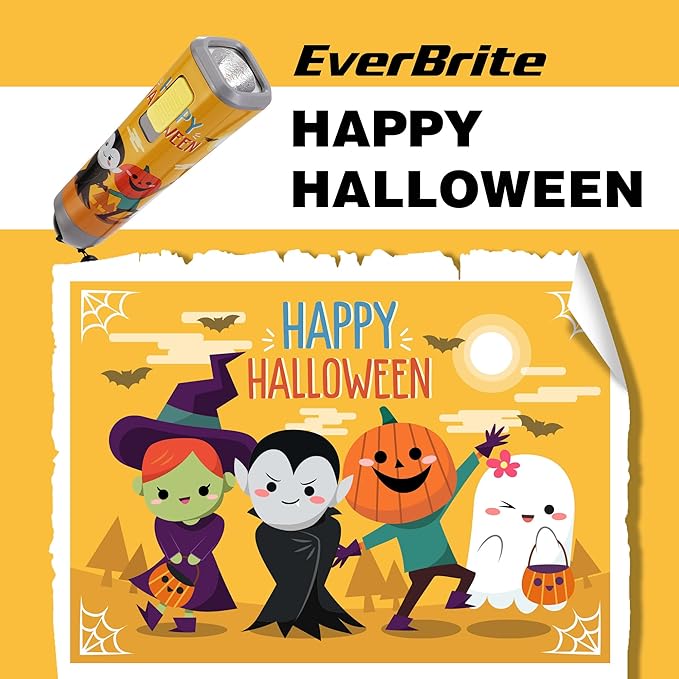 EverBrite Halloween Flashlights Halloween Gifts, Small LED Flash Light Handheld Torch with Lanyard 3AAA Battery Included, 1 Pack-Orange, E012066AE