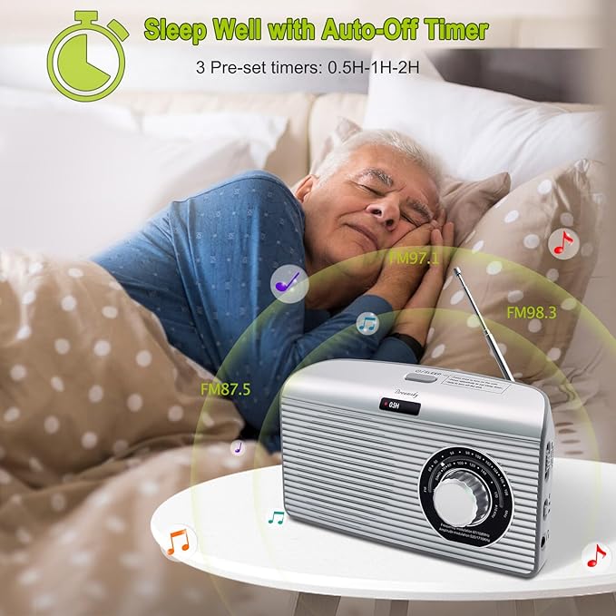 DreamSky Bluetooth Speaker Radio Sleep Timer, Hi-Fi Clear Extra Loud Sound, Portable AM FM Radio with Strong Reception, Plug in Wall or Battery Operated for Home/Outdoor, Seniors Small Gift