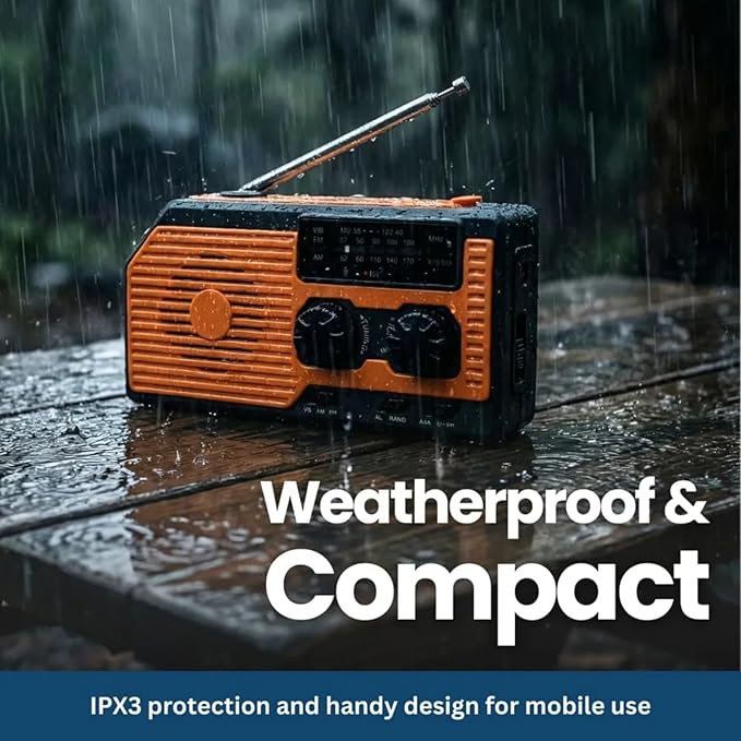 4-in-1 Emergency Radio with Solar Panel, Crank Radio Solar Charging with Flashlight and Power Bank, Emergency Radio Hand Crank Solar, AM/FM/SW NOAA for Camping & Hiking