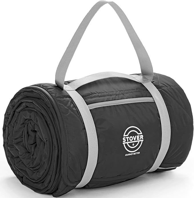STOVER Large Waterproof Outdoor Stadium Blanket- Extra Thick Soft Fleece Camping Blanket for Travel, Picnics, Sports, Dogs- 79"x55", Warm, Windproof, Sand-Proof, Lightweight, Packable (Stadium Black)