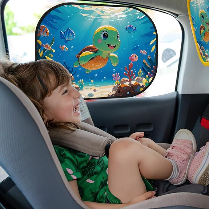 JUNEBRUSH Car Window Shades - 2 Pack, 17.6 x 14.4 inches, UV Protection, Ocean Animal Designs