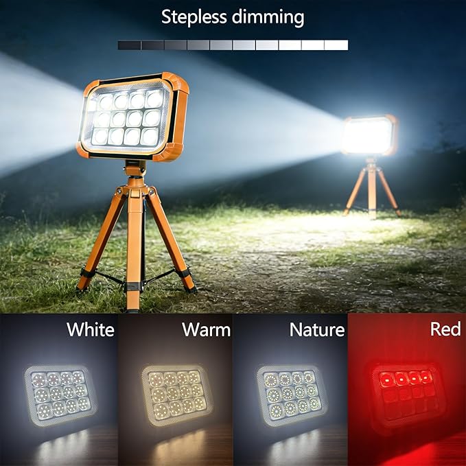 Portable LED Work Solar Light 100W 24000mAh 20000 LM with Stepless Brightness Job Site Battery Rechargeable LED Floor Light for Emergency Worklight for Hurricane (PRO)