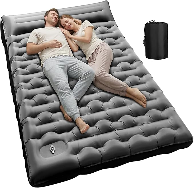 KASBAH Double Inflatable Camping Sleeping Pad,Thick 6 inch 2 Person Ultralight Sleeping Mat with Built-in Foot Pump and Pillow,Camping Essentials for Hiking,Backpacking,Traveling, Tent