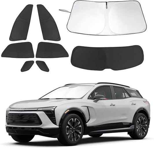 8PCS Windshield Sun Shade Custom Fit for 2024 2025 2026 Chevrolet Chevy Blazer EV Accessories Foldable Sunshade Side Rear Window Shade Cover Full Set Privacy Protection Keeps Car Cool