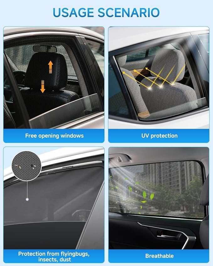 Car Window Shades for Toyota Prius Hatchback(2010-2015), 2-Pack Rear Window Sun Shades for Baby – Breathable Mesh, UV & Heat Blocker, Privacy Protection for Camping, Travel, Sleep & Nursing
