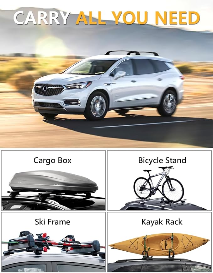 Tuyoung All Aluminum Roof Rack Cross Bars Compatible with Buick Enclave 2018-2024 (with Flush Side Rails), 260lbs Lockable Heavy Duty Roof Rails Crossbars Cargo Carrier Luggage Kayak Accessories