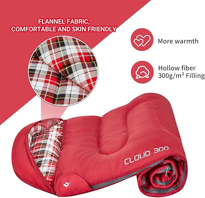 KingCamp 45°F Kids Sleeping Bag, Lightweight Waterproof & Compact Flannel Sleeping Bags Cold Weather & Warm Youth Essentials Gear Accessories for Camping, Fits 10-12 Children up to 4'7"-5'5" Tall