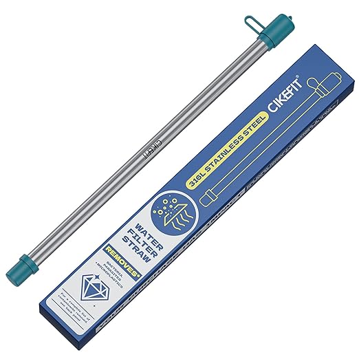Personal Survival Straw.316L Stainless Steel Reusable Water Filter Straw Portable Water Purifier Straw for Camping Hiking Backpacking Travel, Emergency Survival Gear（ Dark Green,1 Pcs）