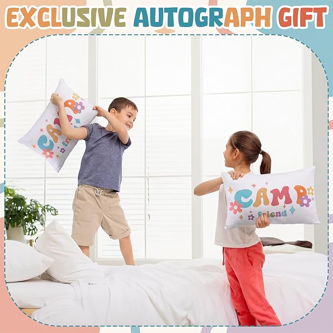 Beeveer Camp Friends Autograph Stuffed Pillow 15.7" Graduation Autograph Stuffed Pillow Summer Camp Signature Gifts Grad Party Sign in Decor for Travel Stuff Essentials(Sweet)