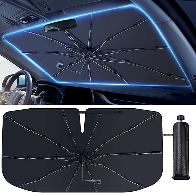 Windshield Sun Shade Umbrella, 55" x 31" Car Sun Shade Windshield Cover, Foldable Car Front Window Protector for Cars, SUVs, Hatchback