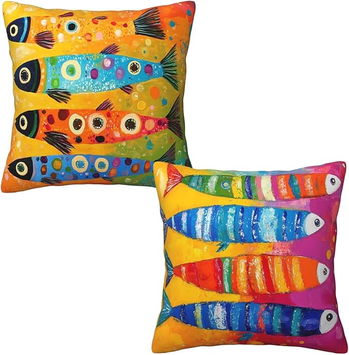 Colorful Fish Beach Throw Pillow Covers 18x18 inch Set of 2 Pillow Case Cushion Cover for Home Sofa Couch Living Room Car Decor