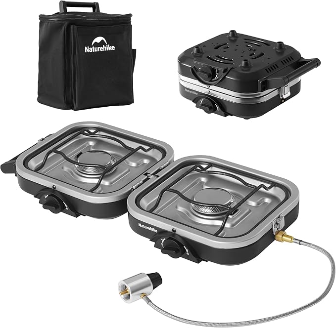 Naturehike Upgraded Folding Gas Stove 2 Burner Camping Stove Portable Gas Stove with Dual Burners Compact Lightweight Propane Stove for Camping Picnics Backpacking