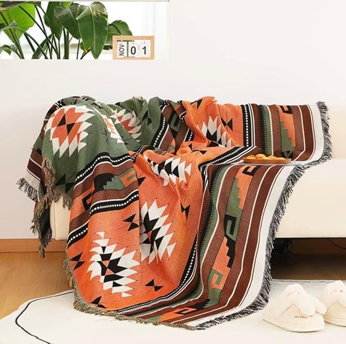 Lqprom Southwest Throw Blankets Aztec Southwestern Throws Cover Boho Native American Blankets for Gift Sofa Table Bed Living Room Decor Outdoor Camping Picnic Tent Beach Car Traveling 51"x63"
