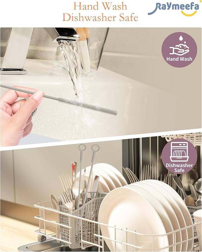 Straw Cleaner Brush Set - Raymeefa Scratch-Free Detail Cleaning for Reusable Straws & Tumblers (Khaki)