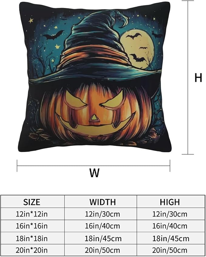 Halloween Evil Pumpkin Throw Pillow Covers 18x18 inch Set of 2 Bat Pillow Case Cushion Cover for Home Sofa Couch Living Room Car Decor