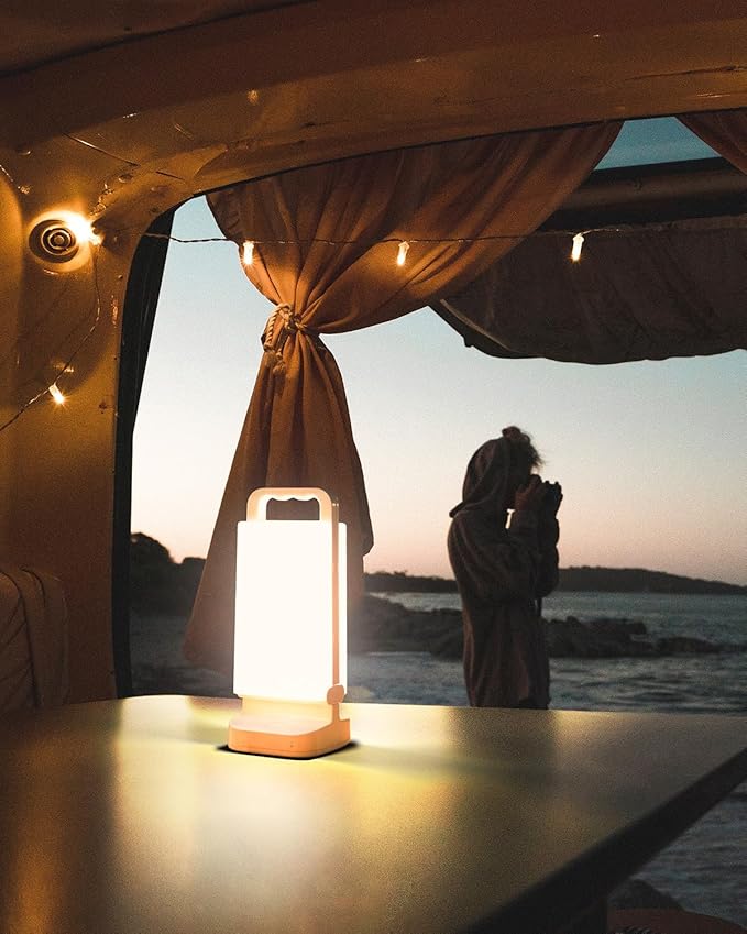 Solar Camping Lantern 6000mAh 2 Pack, USB Rechargeable Camping Light & Power Supply, Dimmable LED Night Lamp with Up to 80Hrs Runtime, Survival Gear for Emergency, Hurricane, Hiking & Outdoor, Indoor