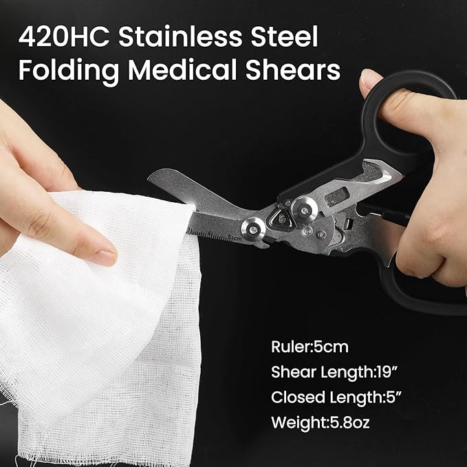 6in1 Trauma Shears, Stainless Steel Pocket Scissors Glass Breaker Emergency Medical Trauma Scissors,Outdoor Camping Tools Multi-function Shears (Double Purple)