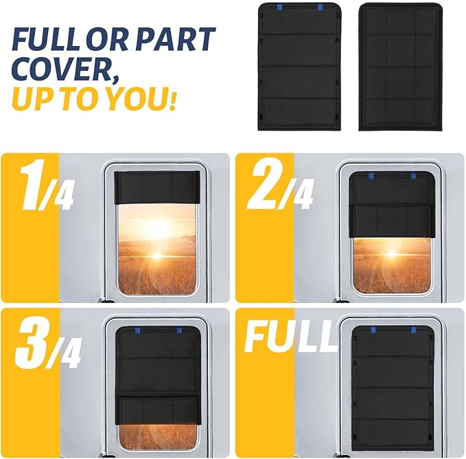 funomo RV Door Window Shade, New Model Foldable RV Blackout Window Cover, UV Rays Protection Camper Trailer Door Window Cover, Hook and Loop Fastener Waterproof Thickened Oxford Fabric (Black-B)