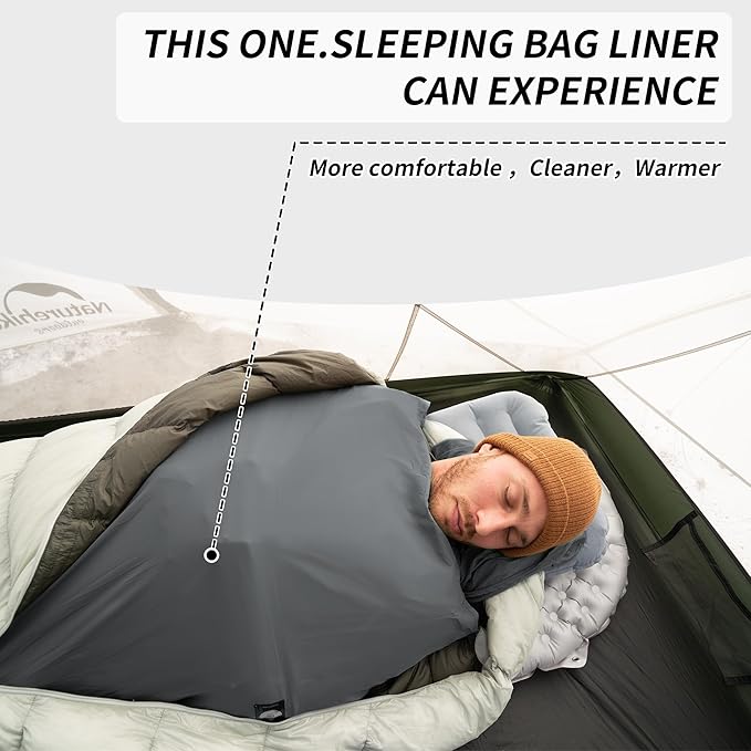 Naturehike 4.5oz Ultralight Washable Sleeping Bag Liner, Lightweight Adult Sleep Sack & Travel Sheets for Backpacking, Hotel, Camping, Hostels, ZY20