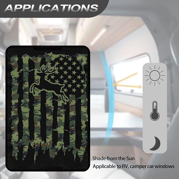 American Flag Deer RV Door Sun Shade Cover with UV Protection and Privacy Features, RV Door Window Cover Accessories Fits for Most Rv Interior Door Window
