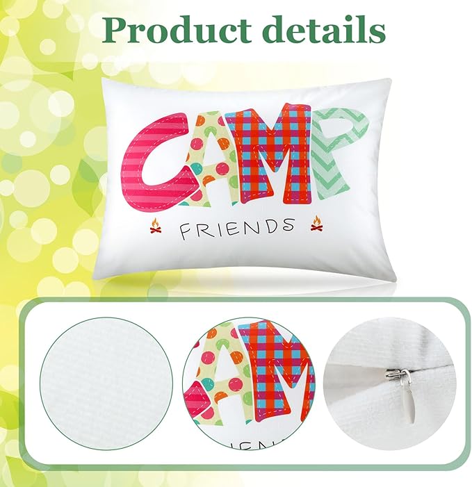 Moukeren Camp Friends Girl Autograph Pillowcase Summer Camp Pillowcase Travel Pillow Case Travel Pillow Cover for Kids Package Stuff Essentials Sleepaway Accessories (Multi Colors,2 Pcs)